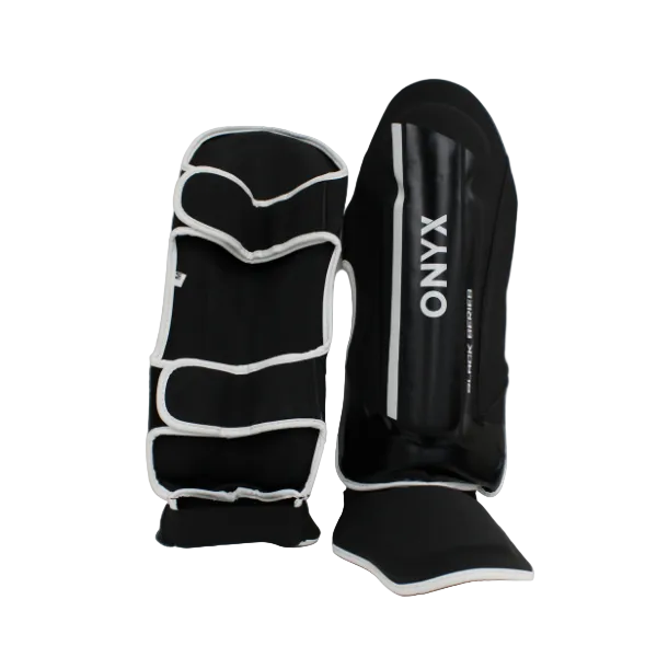 onyx shin and instep guards black white trim Fitness Hero