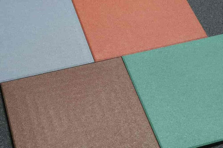 Color swatch tiles in various shades of brown, green, blue, and red gym tiles