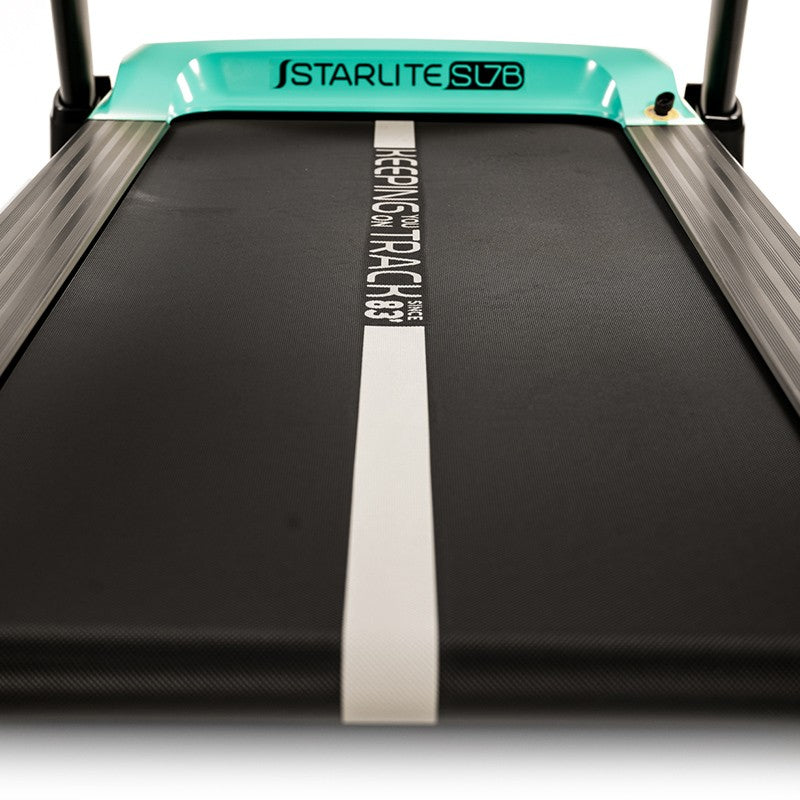 Track view of the Starlite SL7 Treadmill showcasing its sleek design.