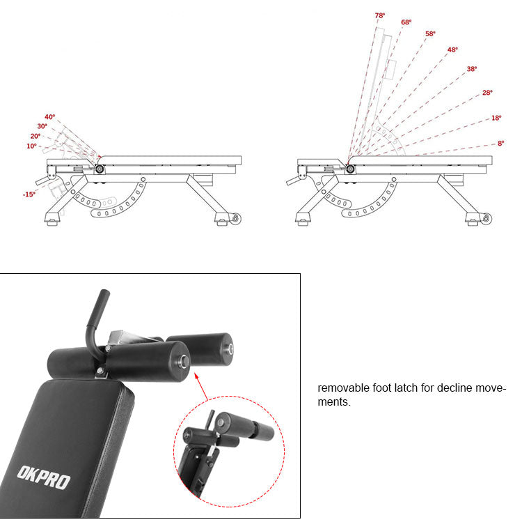 Adjustable FID Bench + Sit-Up / Decline Attachment - Fitness Hero Brand new