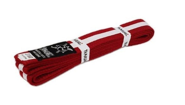 Yamasaki purple martial arts belt with white stripe