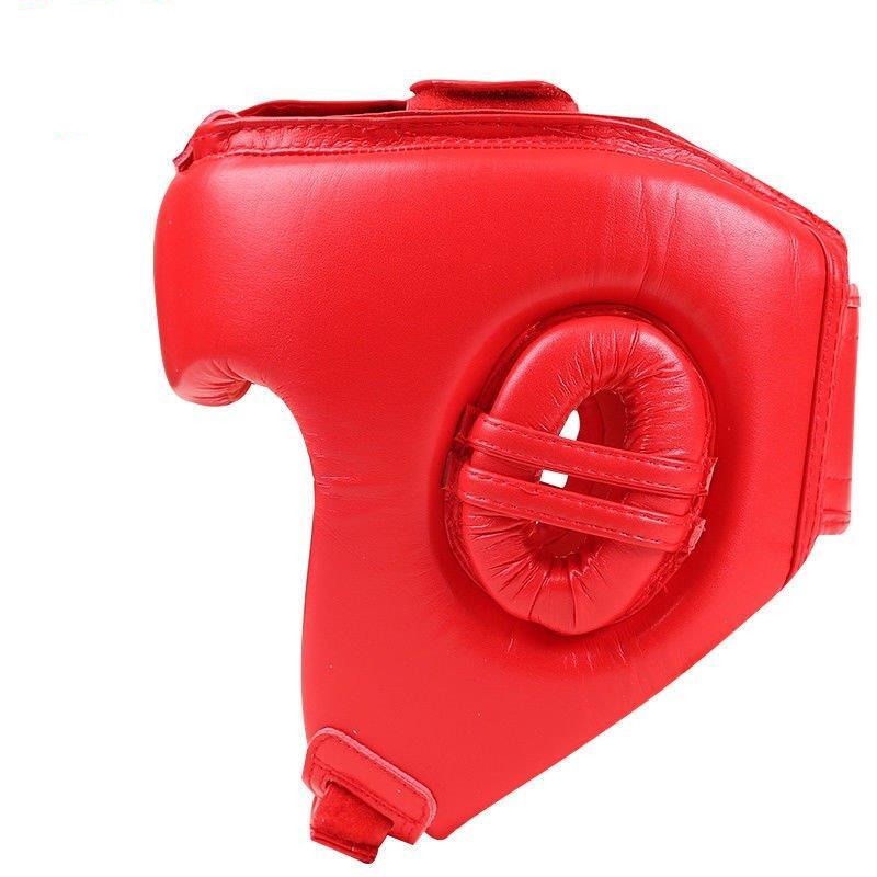 The Wesing sports head guards which are Asia premier combat sports equipment brand. Wesing head guards have been used in some of the worlds most prestigious amateur boxing events and have met the highest standards and criteria required to be endorsed and approved by AIBA. Available in two colours and three sizes. Side shot of red