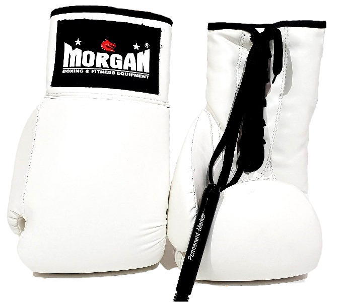 Morgan white lace up boxing gloves, one size 10oz