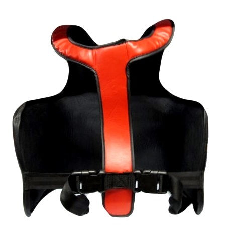 Back image of the morgan pro chest guard with safety clips and comfortable straps