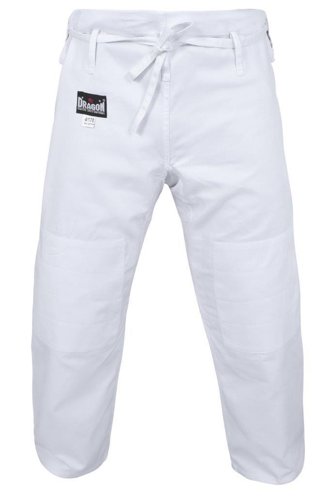 Dragon white judo gi pants with reinforced knees