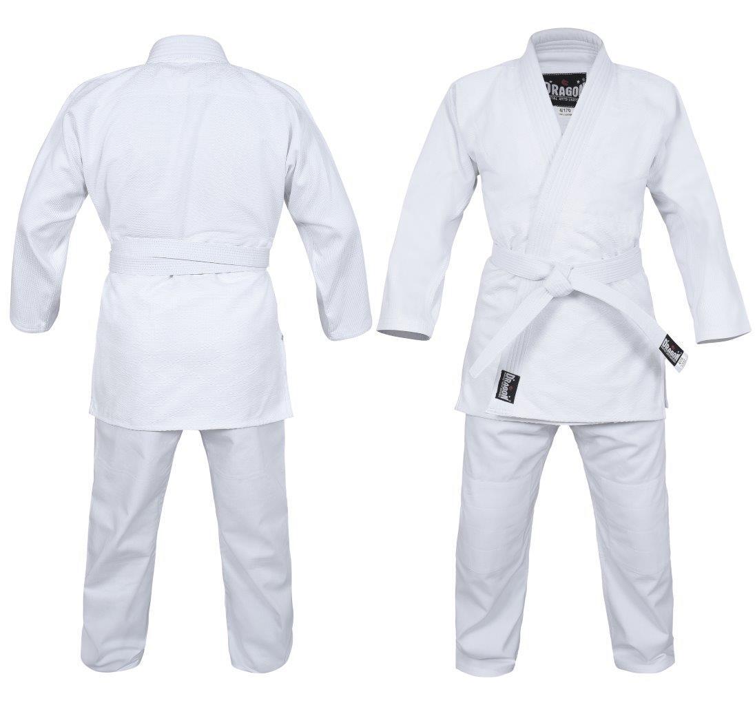 Dragon white 550gsm 1.5 weave judo uniform with jacket, pants and white belt