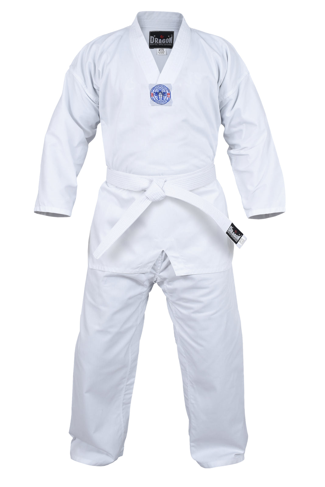 Dragon Deluxe taekwondo uniform worn, side view