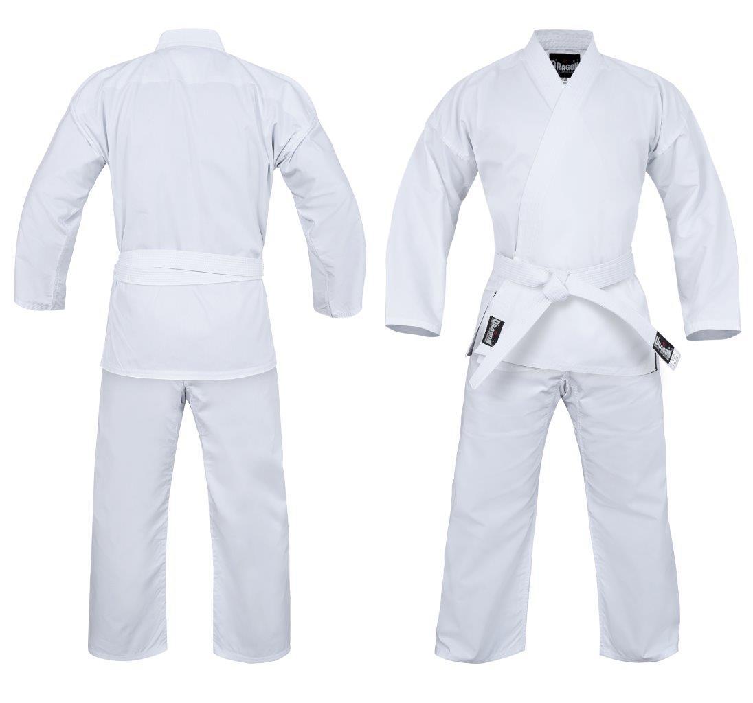 Dragon 8oz white karate uniform with jacket, pants and white belt