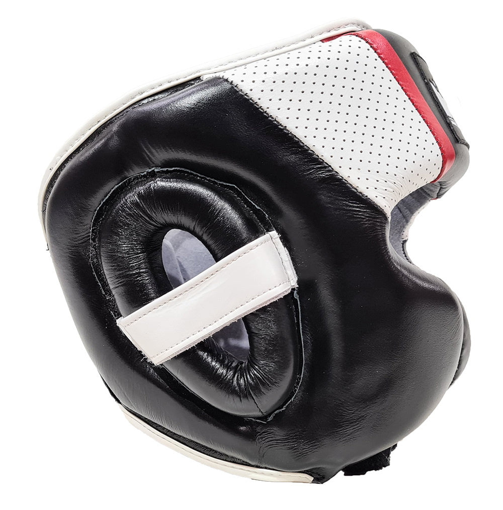 Morgan Mexican style head guard, which is an absolutely stunning combination of incredibly lightweight and high shock-suppression layered inner foams with durable and extra-long lasting cowhide leather cover for the ultimate training headgear.