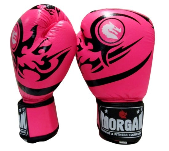 Morgan Elite Boxing & Muay Thai gloves, made from leather and available in 3 colours. These are the pink version and available in 3 sizes