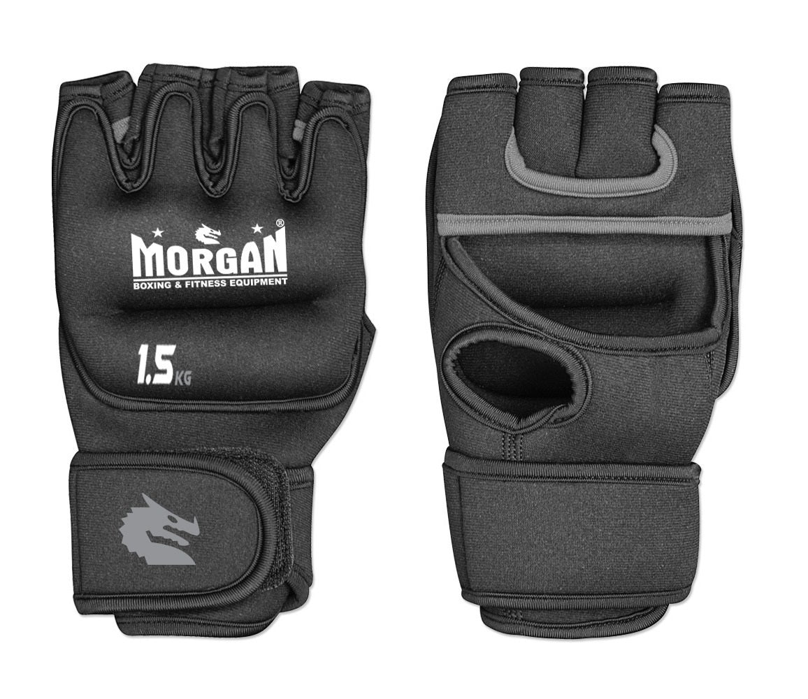 The Fitness Hero Shadow Boxing & MMA gloves by Morgan Sports are made from neoprene material with a Velcro fastening closure wrist support. Individual finger slots are perfect to increase punching speed, power, and accuracy. These weighted gloves are designed specifically for endurance training and/or shadow boxing. Available in two sizes