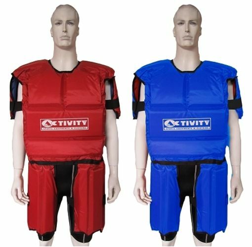 MORGAN REVERSIBLE BODY CONTACT SUIT, RED AND BLUE. COVERS FULL BODY TO PREVENT INJURY AND PERFORM MMA TRAINING SAFELY 