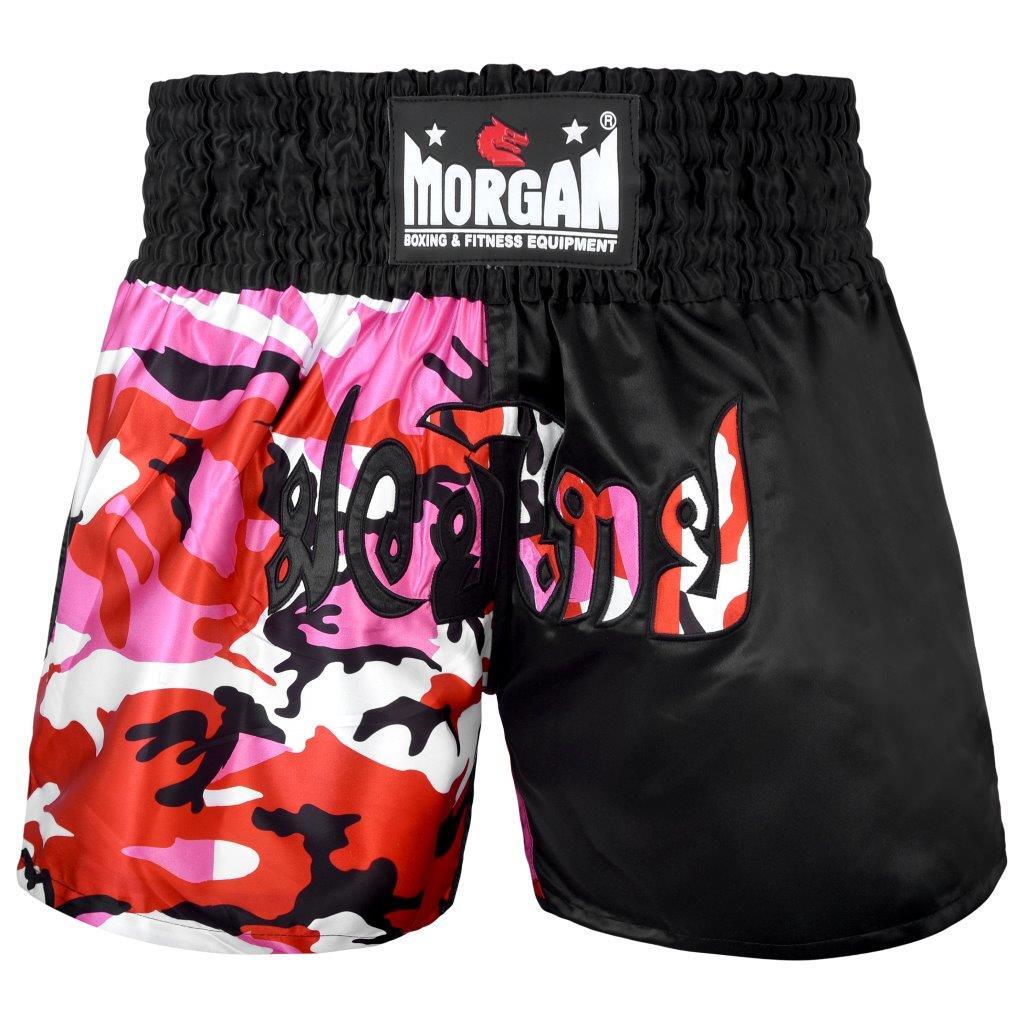 The Fitness Hero muay thai shorts by Morgan Sports will make you feel like the true Muay Thai fighter that you are, featuring a traditional muay thai cut design, with MTS-3 grade satin and fierce in-ring style to give you the edge over your competitors. 50/50 Diable style with pink, white red & black colours