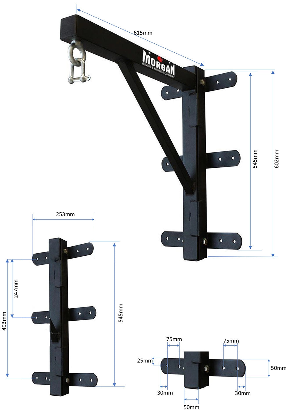 Measurements of the folding punch bag hanger