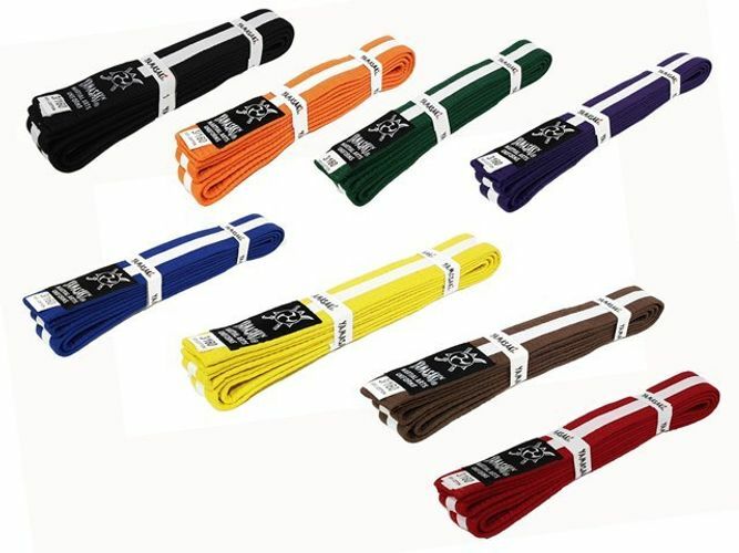 Yamasaki coloured martial arts belts with white stripe in all eight colours