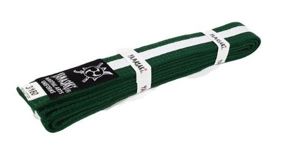 Yamasaki green martial arts belt with white stripe