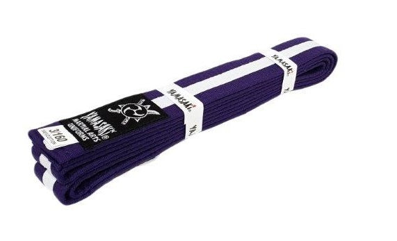 Yamasaki blue martial arts belt with white stripe