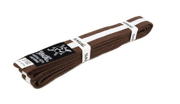 Yamasaki brown martial arts belt with white stripe