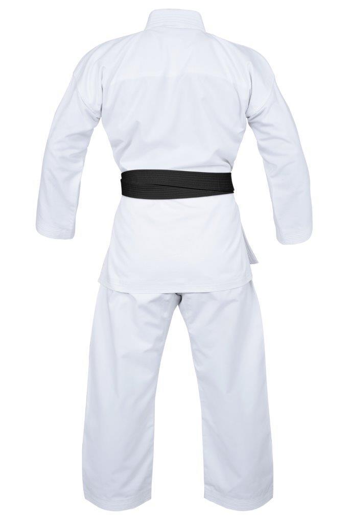 Yamasaki Gold white canvas karate gi worn, side view