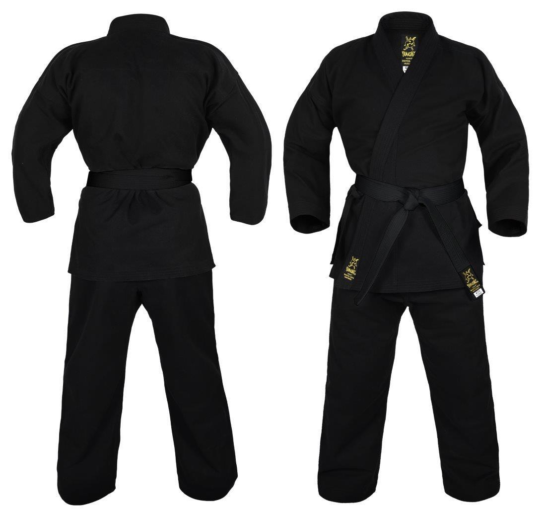Yamasaki Gold 14oz black brushed canvas karate uniform with jacket and pants
