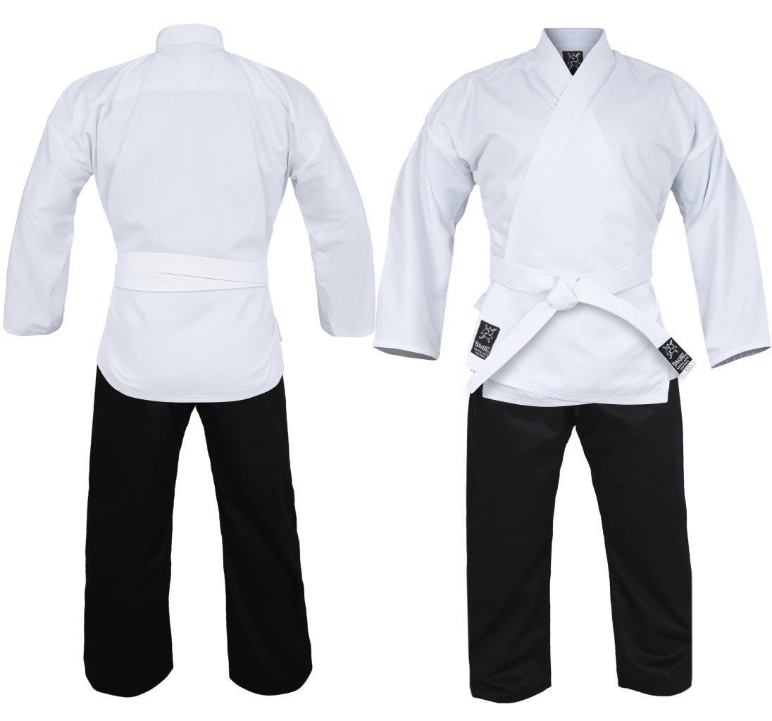 Yamasaki Pro 10oz black and white karate uniform with jacket, pants and white belt