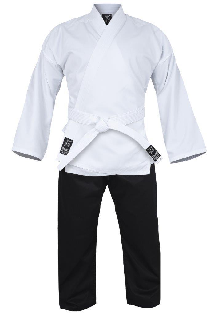 Yamasaki Pro black and white karate gi worn, side view