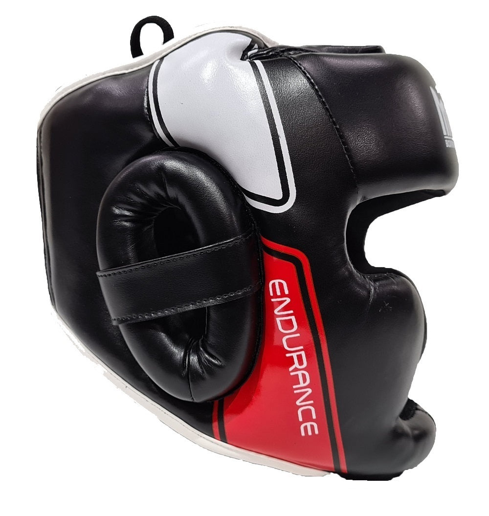 The morgan full head face guard offers great protection for all combat sports. Made from leather and available in 5 sizes. Side shot image