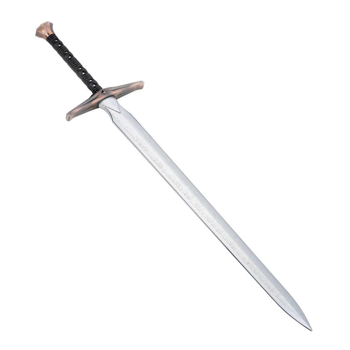 Plated 116cm training sword with crossguard and black handle for martial arts forms and controlled practice.