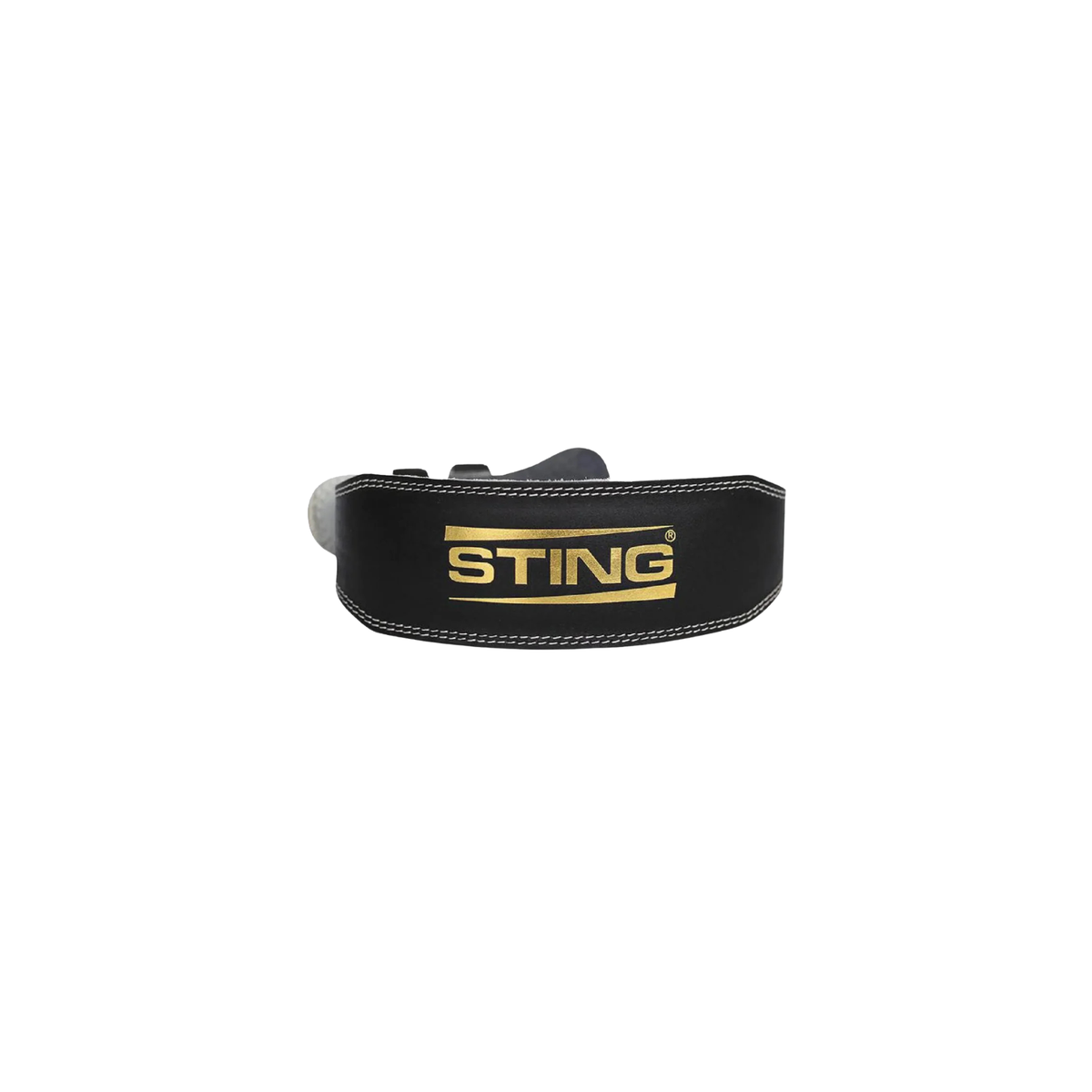 Black 4-inch suede leather lifting belt with double-prong stainless steel buckle and padded back support.