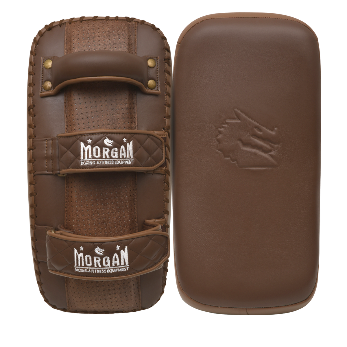 Morgan 1918 Heritage leather curved Thai kick pads pair in vintage brown