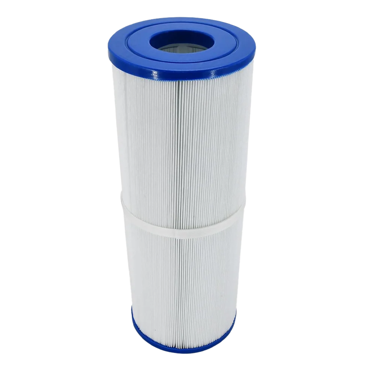PLFPRB25-IN spa and ice bath filter cartridge with white pleated body and blue end caps