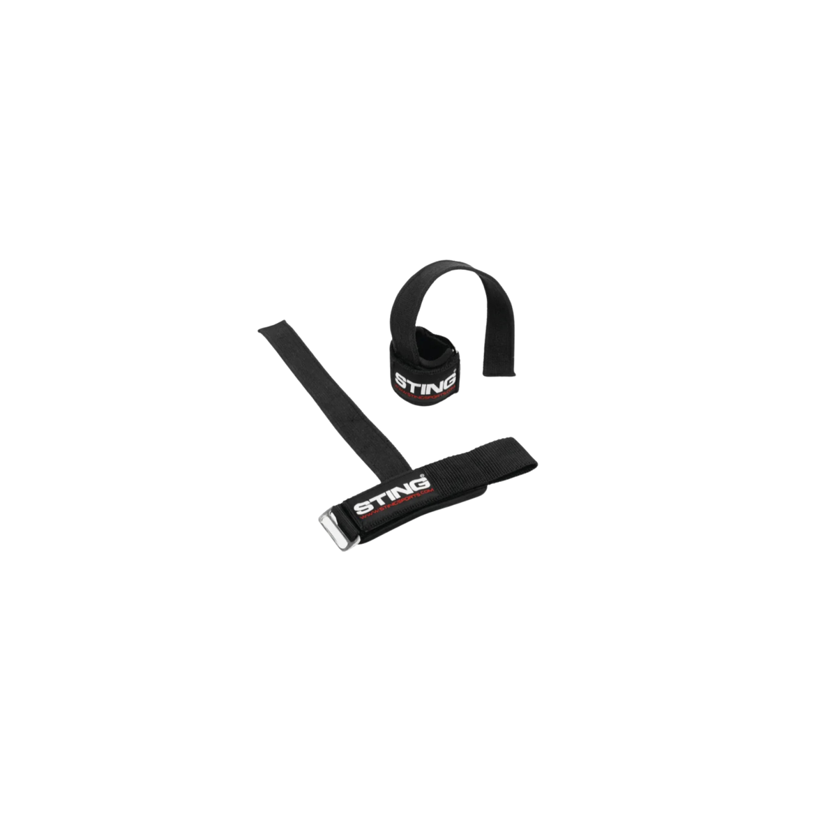 Black lifting straps with wide padded wrist cuffs, hook-and-loop straps and stainless steel buckles.