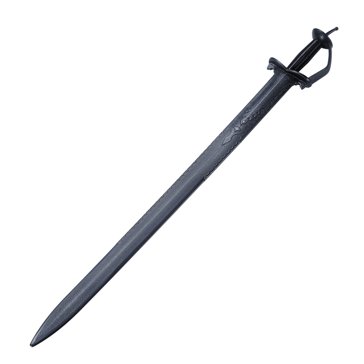 Black polypropylene khanda training sword with long blade profile for martial arts forms and controlled practice.