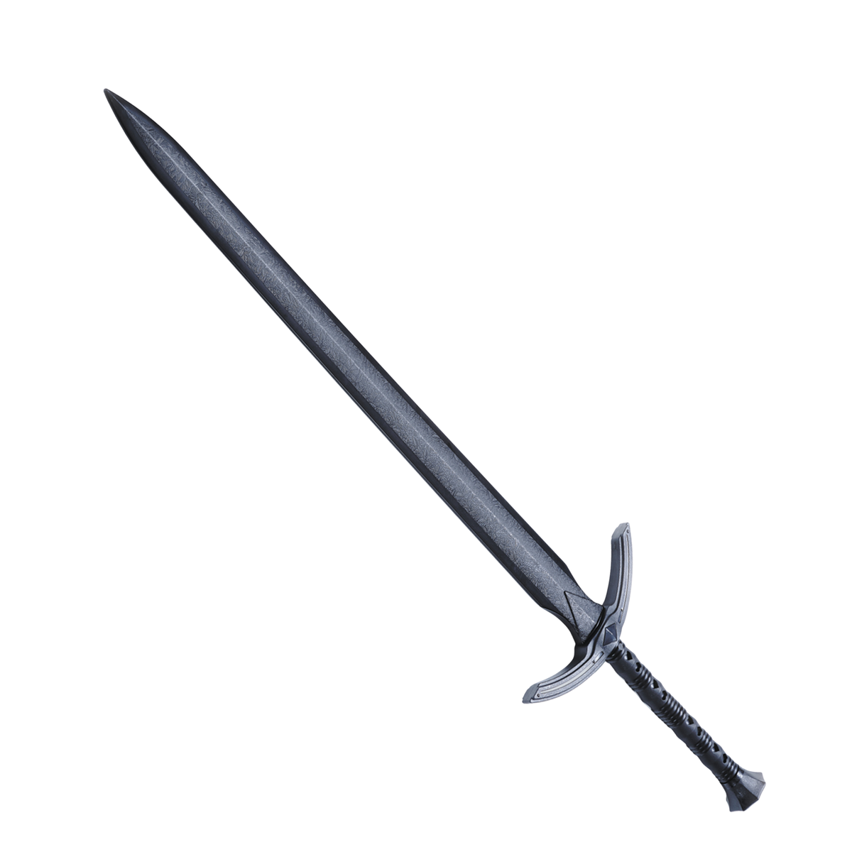 Black 116cm polypropylene training sword with crossguard for martial arts forms and controlled weapons practice.