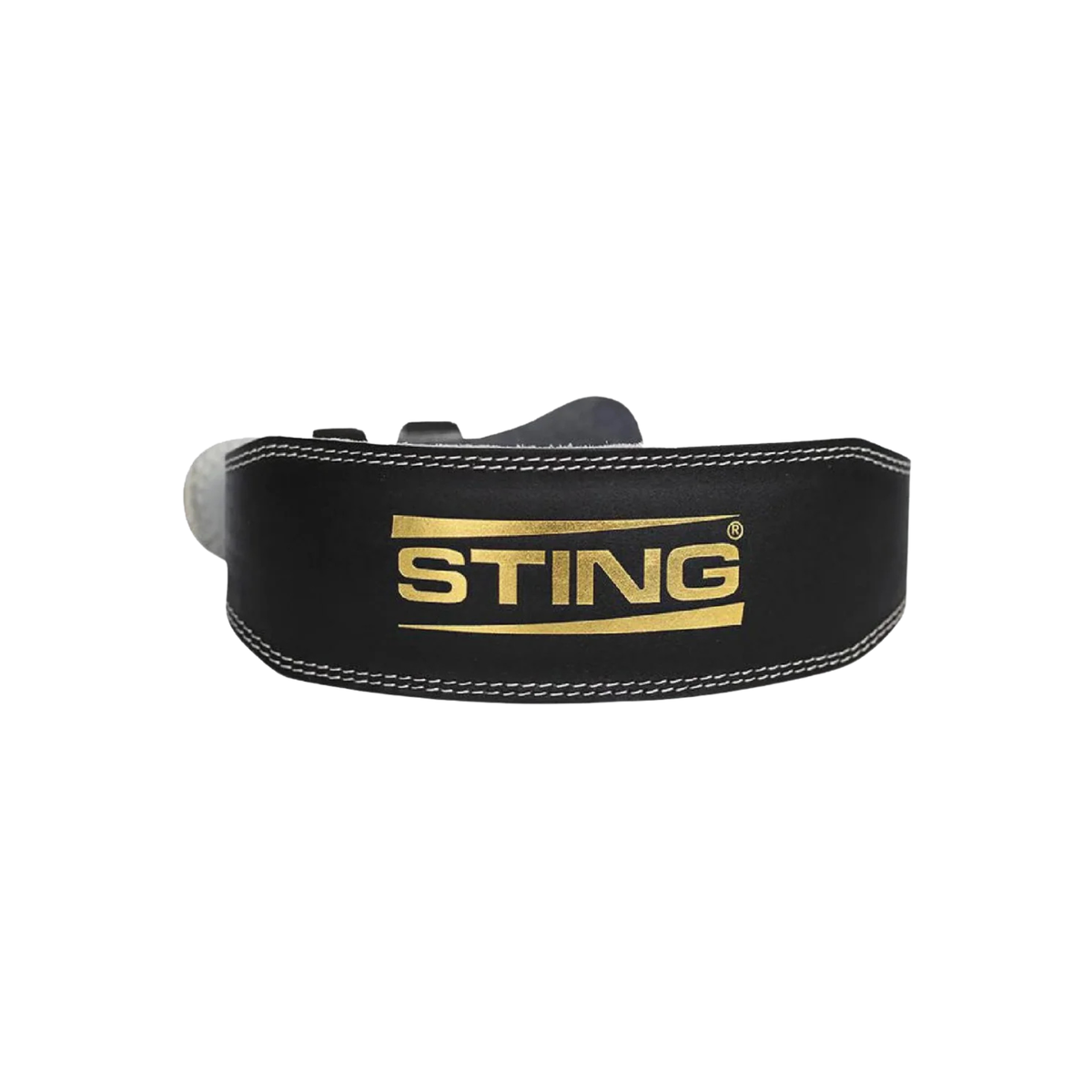 Black 4-inch suede leather lifting belt with double-prong stainless steel buckle and padded back support.