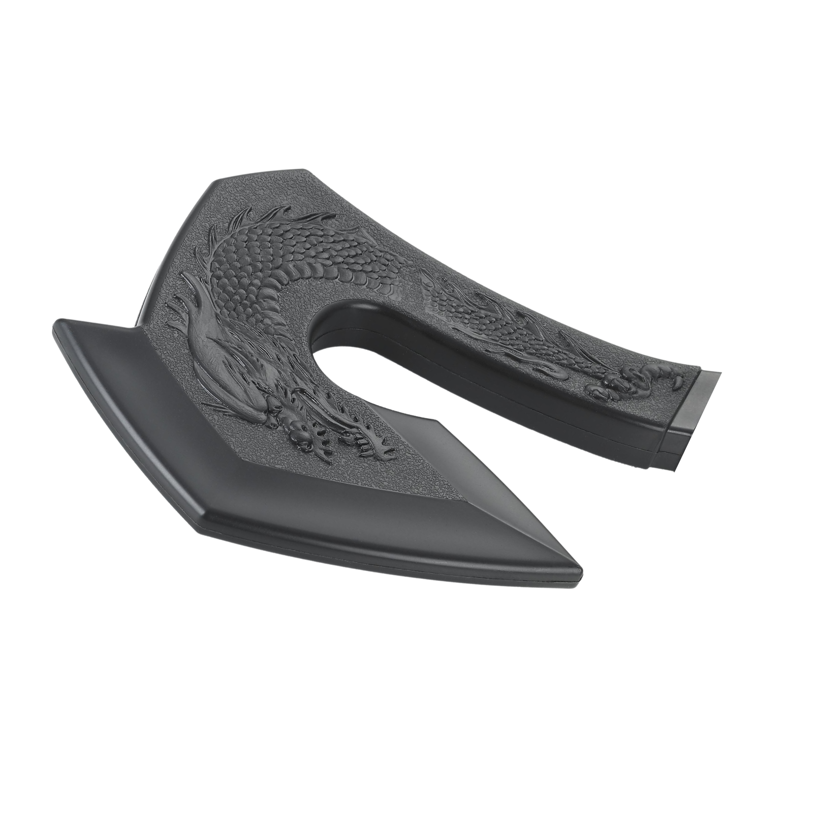 Black polypropylene dragon axe training weapon with textured handle for martial arts forms and controlled practice.