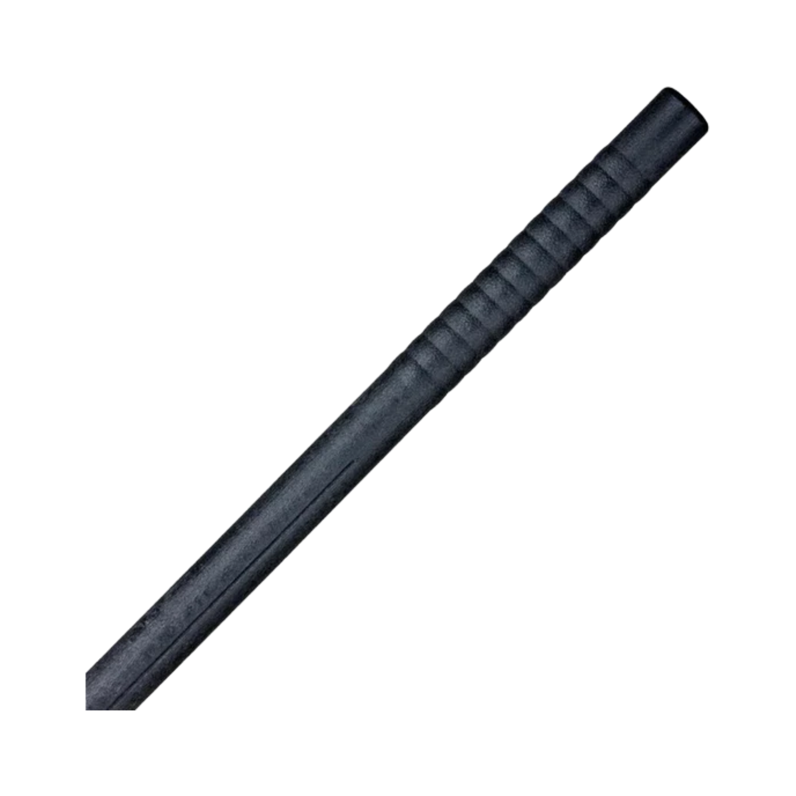 Black 180cm polypropylene bo staff with textured wood-like finish and ribbed grip zones for martial arts training.
