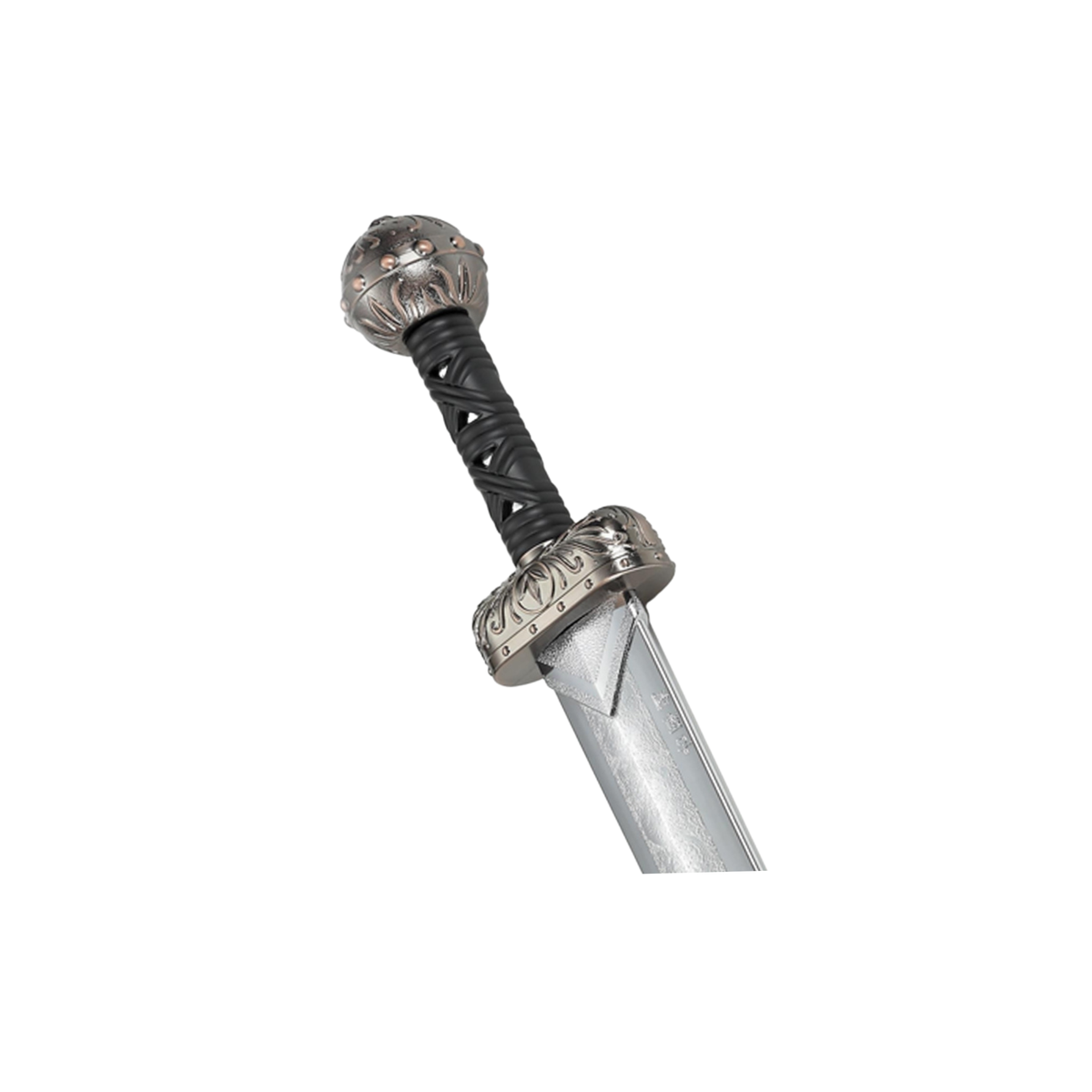 Plated 83cm training sword with black handle and decorative guard for martial arts forms and controlled practice.