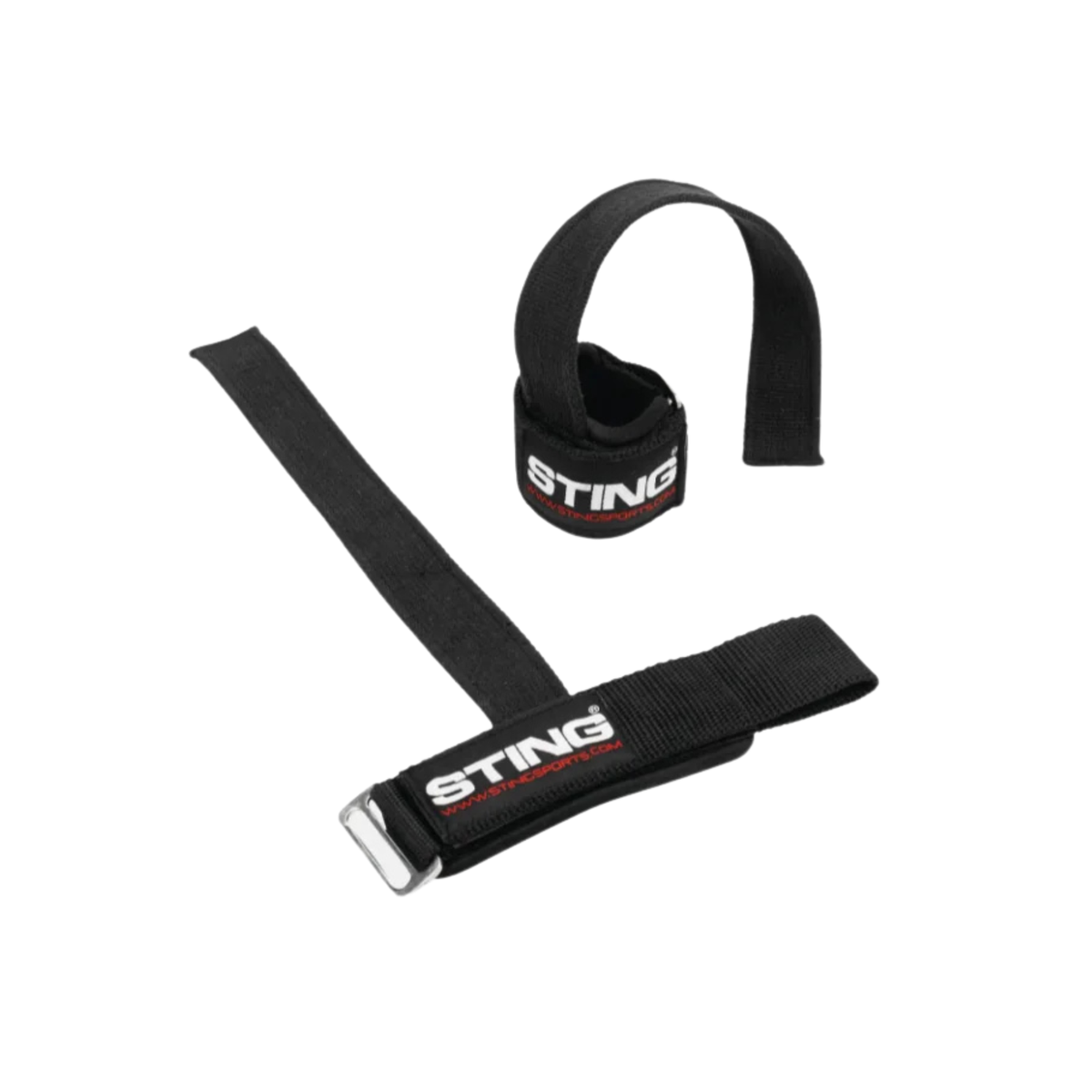 Black lifting straps with wide padded wrist cuffs, hook-and-loop straps and stainless steel buckles.