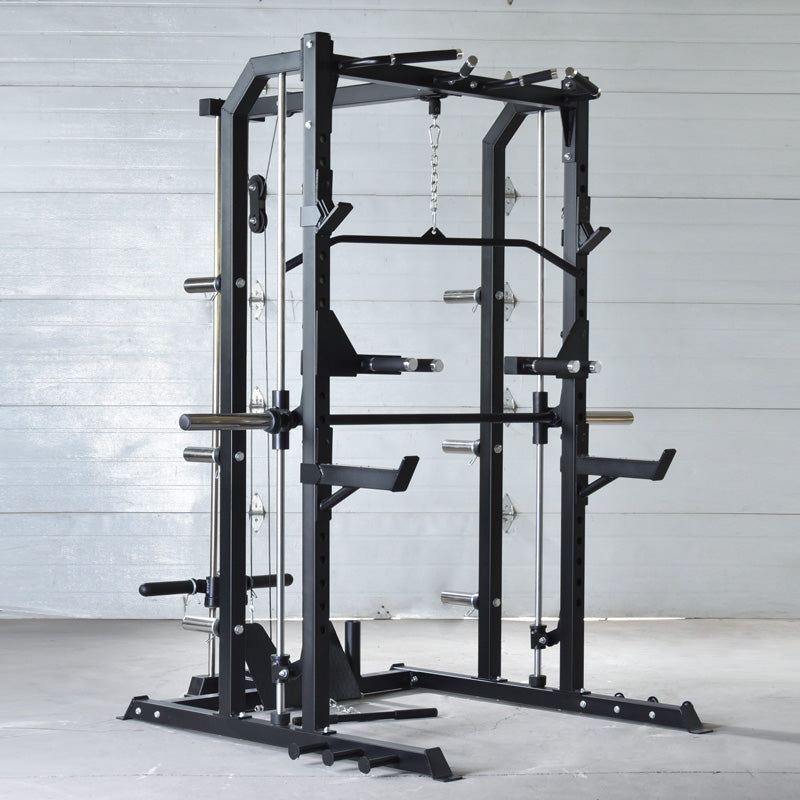 3-in-1 Functional Smith Machine with Spotter Arms and Plate Storage