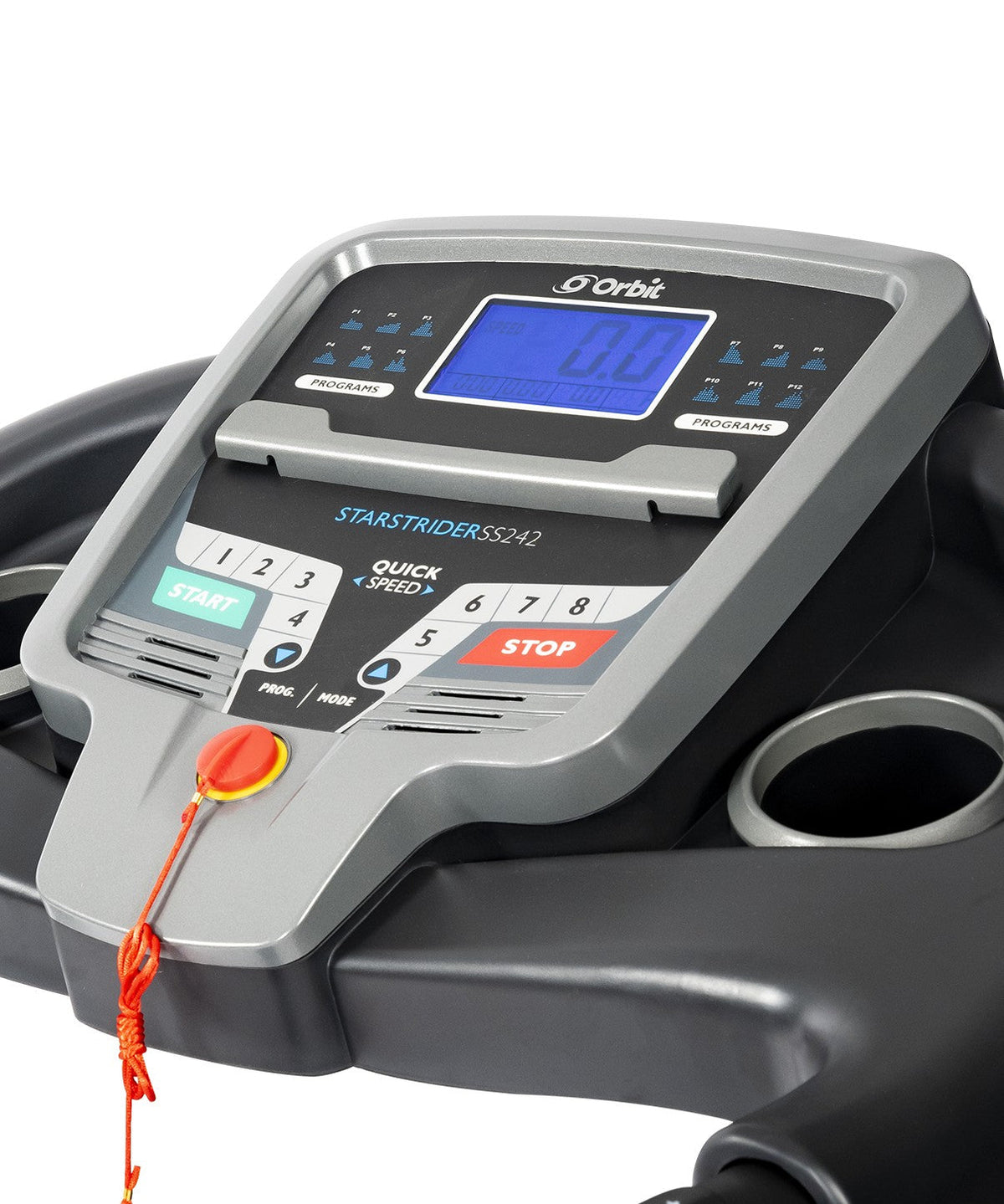 SteadyStrider Treadmill with extended safety rails and backlit LCD display