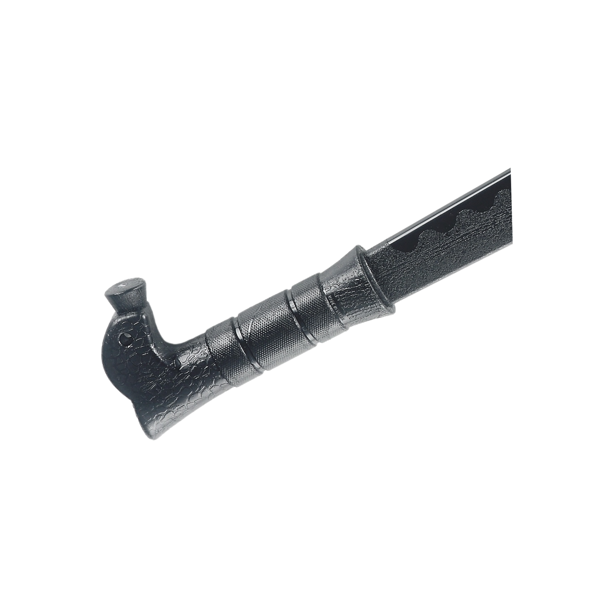 Black polypropylene mandau training sword with textured handle for martial arts forms and controlled practice.
