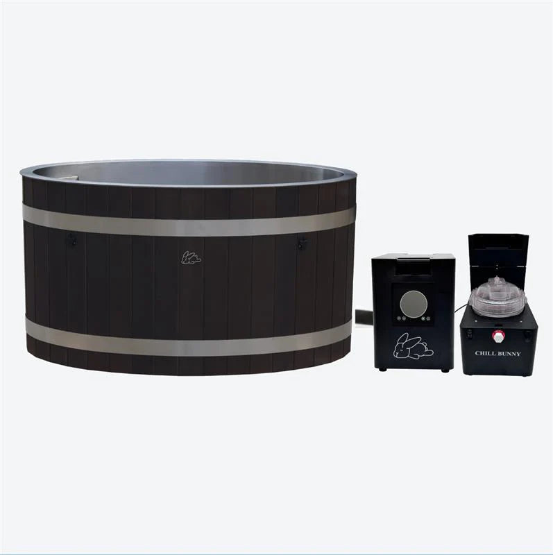Chill Bunny Ice Bath stainless steel cold plunge tub with cedar cladding
