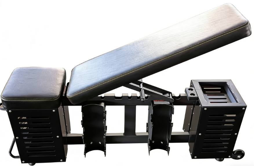 Commercial adjustable weight bench with integrated dumbbell storage