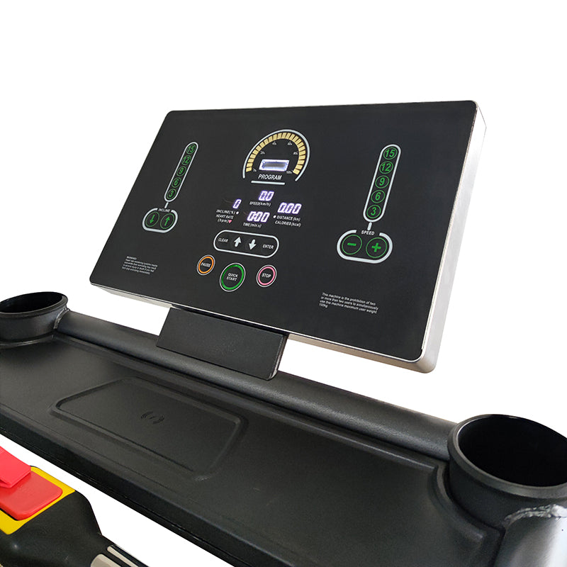 Commercial-grade treadmill by Reload – front and side profile