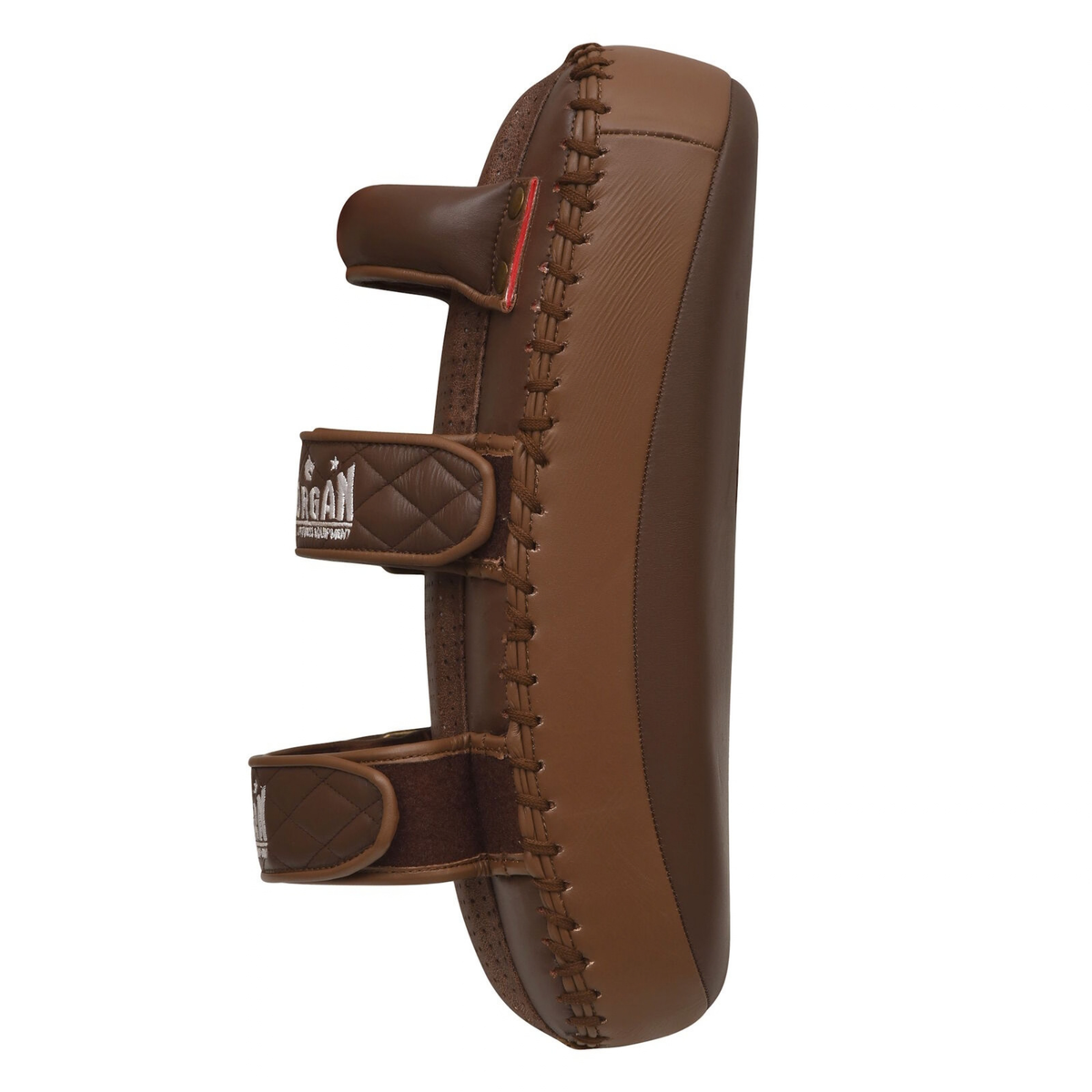 Reinforced grip handle on Morgan 1918 Heritage curved Thai kick pad