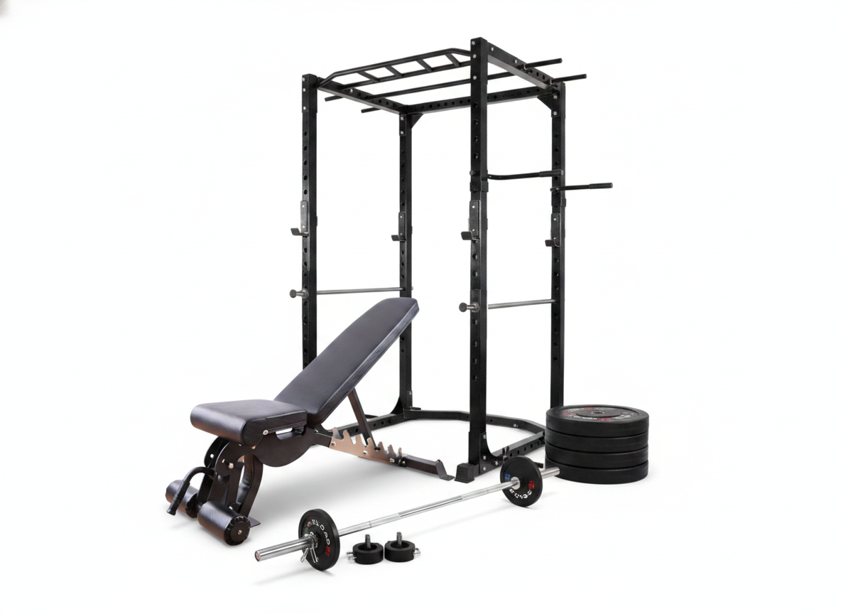 Commercial Power Cage &amp; Bumper Plate Home Gym [Package 2]