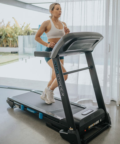 Foldable StarStrider SS55C Treadmill with compact design for home storage