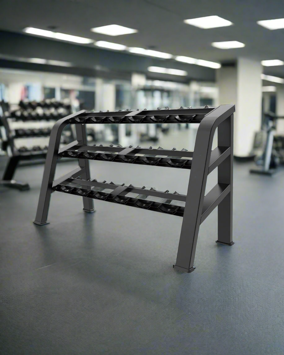 9 Pair round dumbbell Rack - 3 Tier [Synergy Series] In a gym