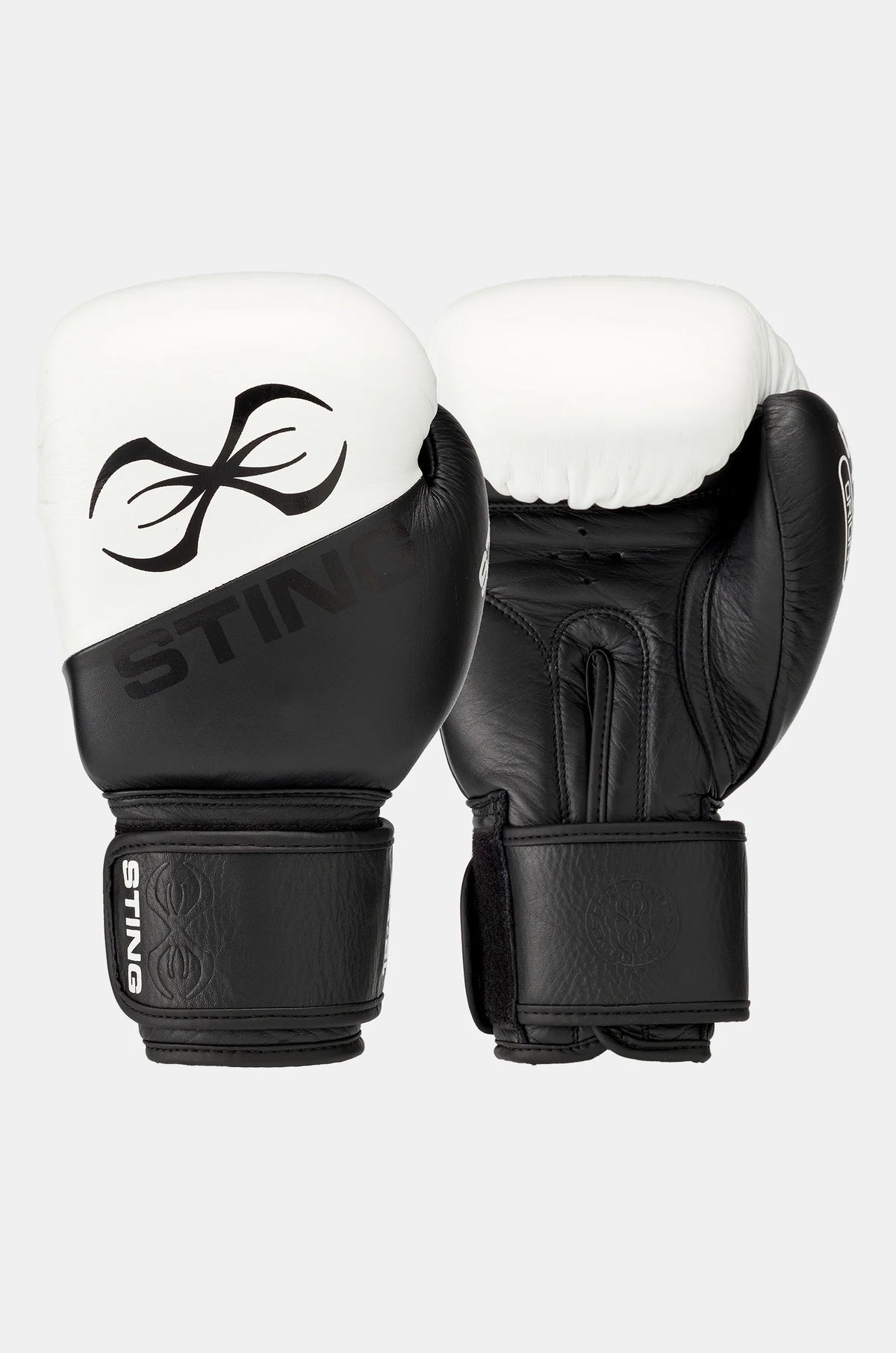sting orion boxing gloves white black leather training